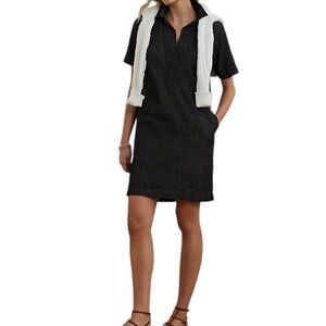 Lauren Ralph Lauren Denim Shift Collar Short Sleeve Shirt Dress nightfall wash
